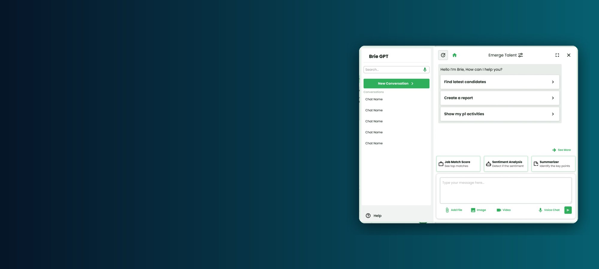 Brie AI assistant interface by Emerge