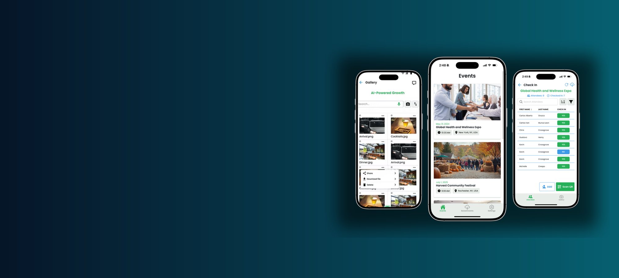 GrowthEvents mobile app screens